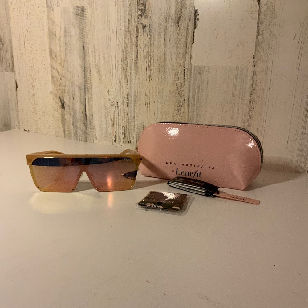 Quay Australia Gold Frame Sunglasses with Pink Lenses